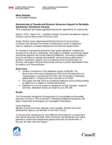 Belcher Islands / Canadian Northern Economic Development Agency / Sanikiluaq / Iqaluit / Leona Aglukkaq / Monica Ell / Aboriginal peoples in Canada / Nunavut / Inuit