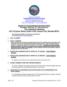 STATE OF NEVADA SAGEBRUSH ECOSYSTEM COUNCIL 201 South Roop Street, Suite 101 Carson City, Nevada[removed]Phone[removed] - Fax[removed]MEETING OF THE SAGEBRUSH ECOSYSTEM COUNCIL