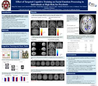 Effect of Targeted Cognitive Training on Facial Emotion Processing in Individuals at High Risk for Psychosis Hong Yin1, Emily Carol1, David Dodell-Feder1, Sarah Hope Lincoln1, Laura M. Tully1, Matcheri Keshavan2, Larry J