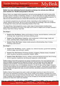 Teacher Briefing: National Curriculum Mapping Money Twist to Citizenship & Maths MyBnk have been delivering financial education workshops into schools since 2006 and have reached over 100,000 young people in this time. M