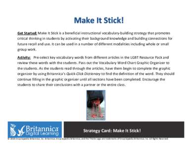 Get Started: Make It Stick is a beneficial instructional vocabulary-building strategy that promotes critical thinking in students by activating their background knowledge and building connections for future recall and us