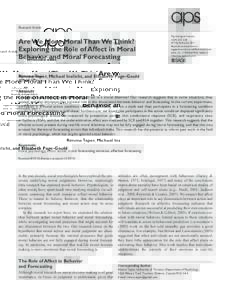 Research Article  Are We More Moral Than We Think? Exploring the Role of Affect in Moral Behavior and Moral Forecasting
