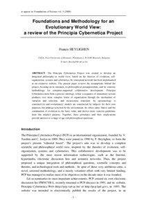 to appear in: Foundations of Science volFoundations and Methodology for an Evolutionary World View: a review of the Principia Cybernetica Project