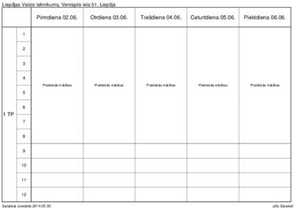Liepājas Valsts tehnikums, Ventspils iela 51, Liepāja  Pirmdiena[removed]Otrdiena 03.06.