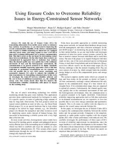 Using Erasure Codes to Overcome Reliability Issues in Energy-Constrained Sensor Networks ∗ Computer † Distributed