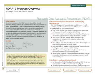 Special Section  RDAP12 Program Overview Bulletin of the American Society for Information Science and Technology – June/July 2012 – Volume 38, Number 5