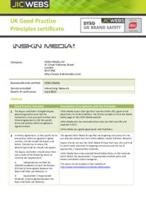 UK Good Practice Principles certificate Company:  InSkin Media Ltd