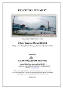 EXECUTIVE SUMMARY  Molasses based30KLPD Distillery unit of Udagiri Sugar and Power Limited Village Bamni (Pare), Taluka Khanapur, District Sangli, Maharashtra