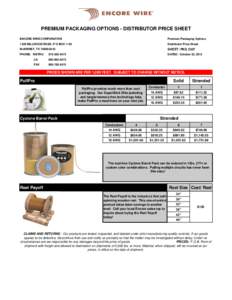 PREMIUM PACKAGING OPTIONS - DISTRIBUTOR PRICE SHEET ENCORE WIRE CORPORATION Premium Packaging OptionsMILLWOOD ROAD, P O BOX 1149