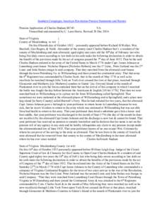 Southern Campaigns American Revolution Pension Statements and Rosters Pension Application of Charles Hudson S8743 VA Transcribed and annotated by C. Leon Harris. Revised 28 Dec[removed]State of Virginia }