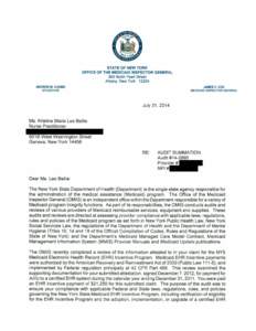 ST ATE OF NEW YO RK OFFICE O F T HE MEDICAID INSPECT O R G ENERAL 800 North Pearl Street Albany, New York[removed]ANDREW M. CUOMO GOVERNOR