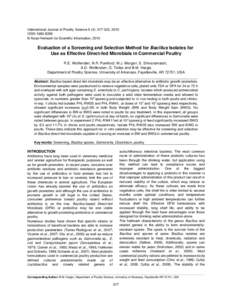 International Journal of Poultry Science 9 (4): [removed], 2010 ISSN[removed] © Asian Network for Scientific Information, 2010 Evaluation of a Screening and Selection Method for Bacillus Isolates for Use as Effective Dir