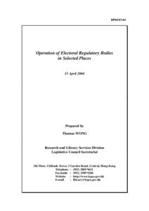 RP04[removed]Operation of Electoral Regulatory Bodies in Selected Places  15 April 2004