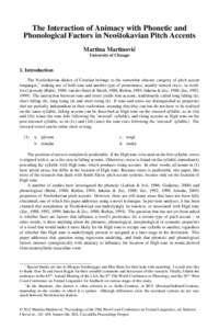 The Interaction of Animacy with Phonetic and Phonological Factors in Neoˇstokavian Pitch Accents Martina Martinovi´c University of Chicago  1. Introduction