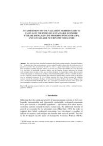 Environment, Development and Sustainability[removed]: 185–208 DOI[removed]s10668[removed]  Springer[removed]AN ASSESSMENT OF THE VALUATION METHODS USED TO