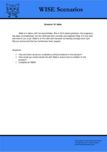 WISE Scenarios Scenario 19: Abda Abda is in labour with her second baby. She is 40+5 weeks gestation. Her pregnancy has been uncomplicated. Her first child was born normally and weighed 3.6kg. It is now 3pm and time for 