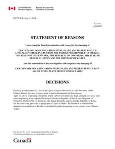 Statement of Reasons - Final Determination