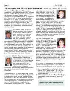 Page 8  The VOTER KNOW YOUR STATE AND LOCAL GOVERNMENT We met with Adrian Edwards, M.D., president, Academy for Learning in Retirement (ALR) and Mary