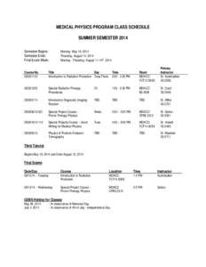 MEDICAL PHYSICS CLASS SCHEDULE