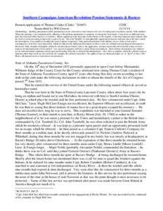 Southern Campaigns American Revolution Pension Statements & Rosters Pension application of Thomas Clarke (Clark) 1 S10451 Transcribed by Will Graves f32SC[removed]