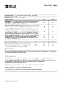 Inspection report  Organisation name Communicate School of English, Manchester