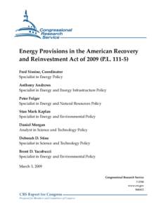 Energy Provisions of the American Recovery and Reinvestment Act of 2009