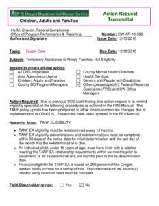 Action Request Transmittal Children, Adults and Families Iris M. Chacon, Federal Compliance Office of Program Performance & Reporting