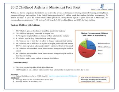 2012 Childhood Asthma in Mississippi Fact Sheet Asthma is a chronic lung disease that inflames and narrows the airways. Asthma causes recurring periods of wheezing, chest tightness, shortness of breath, and coughing. In 