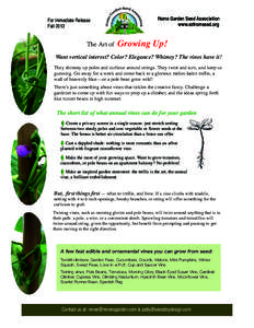 For Immediate Release Fall 2013 The Art of  Home Garden Seed Association