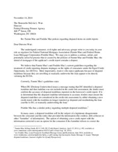 Microsoft Word - FHFA letter - treatment of credit reporting disputes.docx