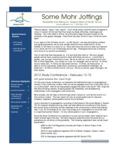Some Mohr Jottings Newsletter from Bishop Dr. Gregory Mohr of the BC Synod [removed] ~ [removed]January 2012