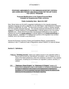 ATTACHMENT 1  PROPOSED AMENDMENTS TO THE EMISSION INVENTORY CRITERIA AND GUIDELINES REPORT AND REGULATION FOR THE AIR TOXICS “HOT SPOTS” PROGRAM Proposed Modifications to the Original Proposal Made