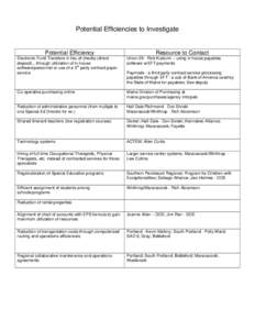 Potential Efficiencies to Investigate  Potential Efficiency Resource to Contact