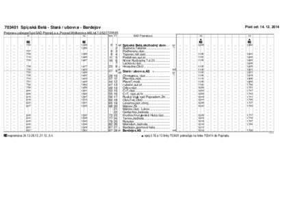 Spišská Belá - Stará Ľubovňa - Bardejov  Platí od: Prepravu zabezpečuje:SAD Poprad,a.s.,Poprad,Wolkerova 466,tel.č.