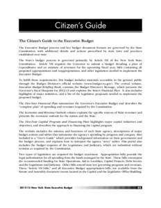 Citizen’s Guide The Citizen’s Guide to the Executive Budget The Executive Budget process and key budget document formats are governed by the State Constitution, with additional details and actions prescribed by state