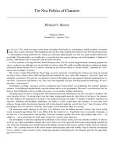 The New Politics of Character  Richard V. Reeves National Affairs Number 20 – Summer 2014