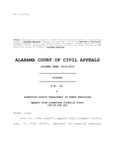 REL: Notice: This opinion is subject to formal revision before publication in the advance sheets of Southern Reporter. Readers are requested to notify the Reporter of Decisions, Alabama Appellate Courts, 300 