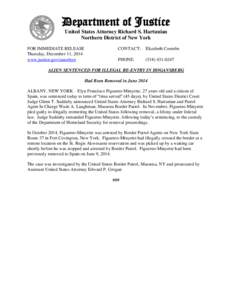 Department of Justice United States Attorney Richard S. Hartunian Northern District of New York FOR IMMEDIATE RELEASE Thursday, December 11, 2014 www.justice.gov/usao/nyn