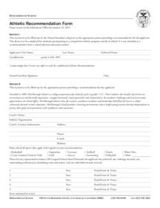 M arlborough School  Athletic Recommendation Form Please return to the Admissions Office by January 23, 2015. Section I