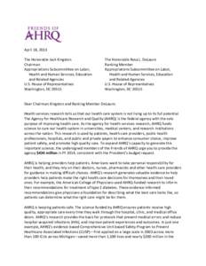 April 18, 2013 The Honorable Jack Kingston Chairman Appropriations Subcommittee on Labor, Health and Human Services, Education and Related Agencies