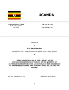 UGANDA Permanent Mission of Uganda To the United Nations New York  Tel : ([removed] – 0110