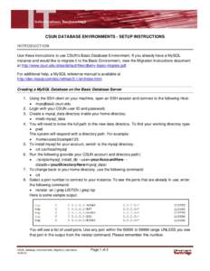 CSUN Databaase Environment - Setup Instructions
