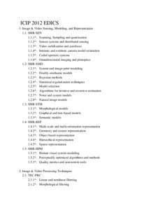 ICIP 2012 EDICS 1: Image & Video Sensing, Modeling, and Representation 1.1: SMR-SEN 1.1.1*: Scanning, Sampling and quantization 1.1.2*: Sensor systems and distributed sensing 1.1.3*: Video stabilization and autofocus