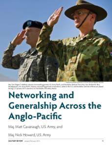 NETWORKING AND GENERALSHIP  (Department of Defense photo by U.S. Air Force Tech. Sgt. Michael R. Holzworth) Maj. Gen. Roger F. Mathews, deputy commanding general, U.S. Army Pacific, and Australian Defense Force Maj. Gen.