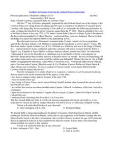 Southern Campaign American Revolution Pension Statements Pension application of Reuben Golding S21770 [fn20SC] Transcribed by Will Graves State of South Carolina, Laurens District: In common Pleas On this 17th day of Oct