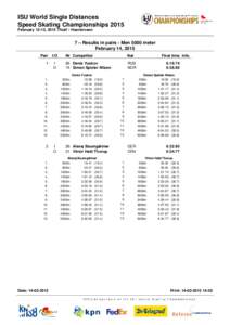 ISU World Single Distances Speed Skating Championships 2015 February 12-15, 2015 Thialf - Heerenveen 7 – Results in pairs - Men 5000 meter February 14, 2015