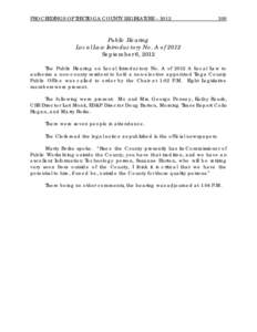 PROCEEDINGS OF THE TIOGA COUNTY LEGISLATURE – [removed]Public Hearing Local Law Introductory No. A of 2012