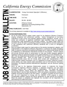 California Energy Commission CLASSIFICATION: Energy Commission Specialist II (Efficiency)  TENURE: