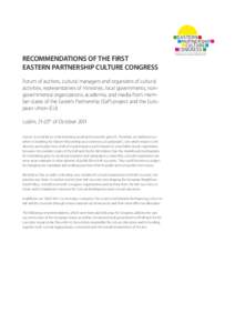 EASTERN PARTNERSHIP CULTURE CONGRESS  RECOMMENDATIONS OF THE FIRST