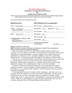 EXAMPLE APPLICATION NATIONAL AWARD OF EXCELLENCE OF ALPHA PI MU ASSOCIATION NOTE: In order to be considered, all information MUST be on this form with no additional pages attached. Only include the most recent 3 years of